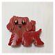 Rare Htf Bakelite Red Carved Googly Eye Dog Pin Brooch Vintage