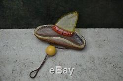 Rare LARGE Vintage BAKELITE Mexican Sombrero Pin Carved Apple Juice & Wood