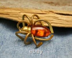 Rare Large Vintage Brass Amber Bakelite Spider Brooch Pin
