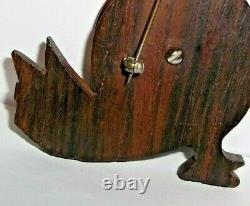 Rare Vint. 40's Bakelite Deep Brown Carved Wood Figural Duck Chicken Brooch Pin