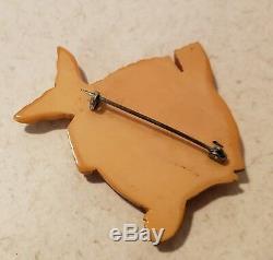 Rare Vintage 1930's Bakelite Carved Fish Pin With Glass Eye