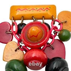 Rare Vintage 1930s 1940s Bakelite Brooch Pin Mexican Sombrero Hearts Collector