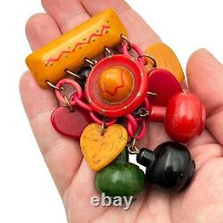 Rare Vintage 1930s 1940s Bakelite Brooch Pin Mexican Sombrero Hearts Collector