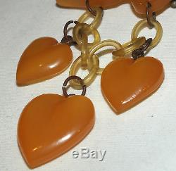 Rare Vintage Bakelite Butterscotch Hearts Charms Pin/Brooch