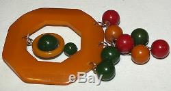 Rare Vintage Bakelite Butterscotch Round Charms Huge Pin/Brooch