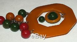 Rare Vintage Bakelite Butterscotch Round Charms Huge Pin/Brooch