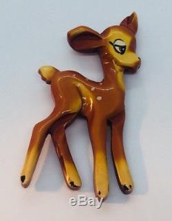 Rare Vintage Bakelite Figural Bambi Deer Hand Painted Pin