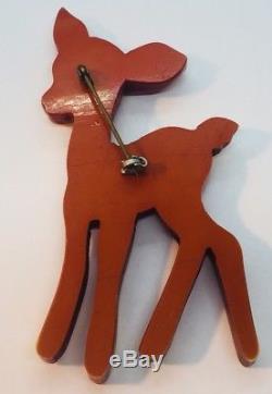 Rare Vintage Bakelite Figural Bambi Deer Hand Painted Pin