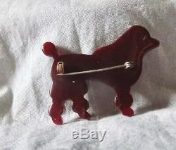 Rare Vintage Bakelite Maroon Poodle Dog Pin