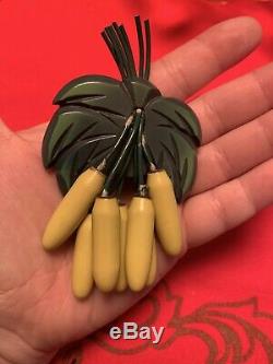Rare Vintage Bakelite Palm Tree And Bananas Pin Brooch