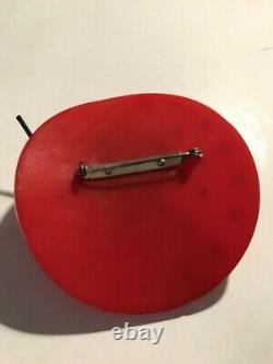 Rare Vintage Bakelite Pin Large Red Hat With Black Dots
