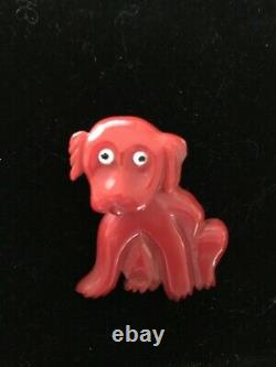 Rare Vintage Bakelite Pin Red Dog With Moving Head