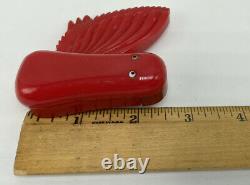 Rare Vintage Bakelite Red Cherry Pelican Lipstick Holder Case Pin Brooch