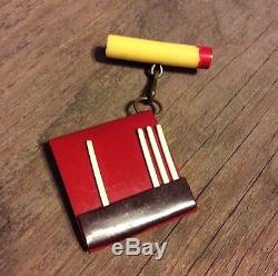 Rare Vintage Bakelite Yellow Cigarette Pin Brooch & Celluloid Red Matchbook