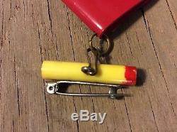 Rare Vintage Bakelite Yellow Cigarette Pin Brooch & Celluloid Red Matchbook