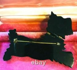 Rare Vintage Black Carved Bakelite Pin Scottie Dog