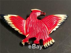 Rare Vintage Carved and Laminated Black, White, and Red Bakelite Eagle Pin