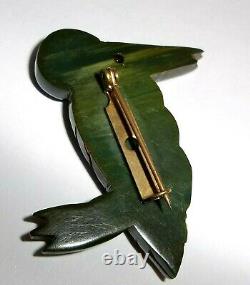 Rare Vintage Early 1900s Bakelite Deep Carved Folk Art Black Bird Brooch Pin
