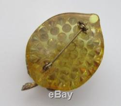 Rare Vintage Forbidden Lemon Rhinestone Fruit Lucite Brooch Pin JI