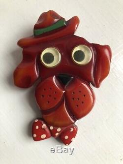 Rare Vintage Googly Eyes Bakelite Hound/Dog Brooch/Pin with MOVABLE EYES