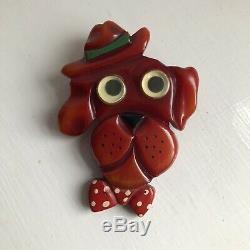 Rare Vintage Googly Eyes Bakelite Hound/Dog Brooch/Pin with MOVABLE EYES