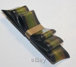 Rare Vintage Green Black BAKELITE Hinged Bracelet & Brooch Pin EUC