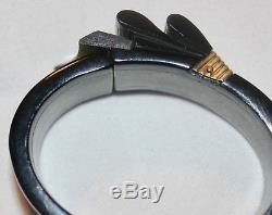 Rare Vintage Green Black BAKELITE Hinged Bracelet & Brooch Pin EUC