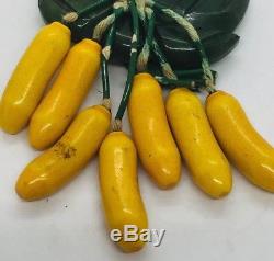 Rare Vintage Green & Yellow Bakelite Banana Bunch Dangle Pin