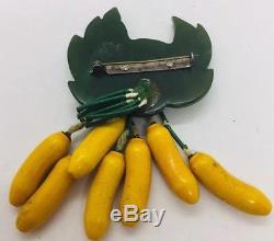 Rare Vintage Green & Yellow Bakelite Banana Bunch Dangle Pin