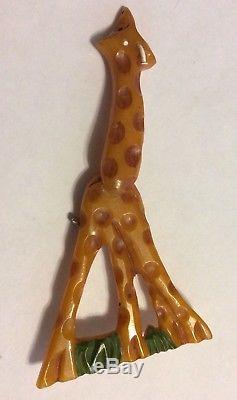 Rare Vintage Large Bakelite Giraffe Brooch Sweater Pin Swing Neck 1930s