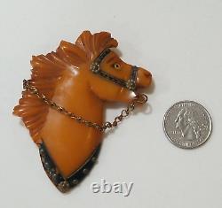 Rare Vintage MCM Bakelite Butterscotch Horse Head Brooch Pin