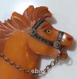 Rare Vintage MCM Bakelite Butterscotch Horse Head Brooch Pin