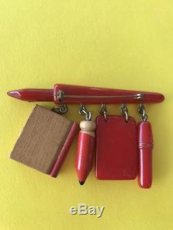 Rare Vintage Red Bakelite Sleeper School Charm Pin