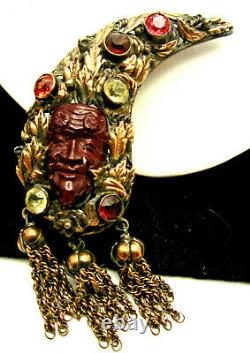 Rare Vintage Signed Hobe' Sterling 1/20th 14kt Gold Bandora Face Mask Brooch Pin
