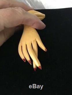 Rare Vtg Bakelite Pin Ladys Hand Fingers Crossed