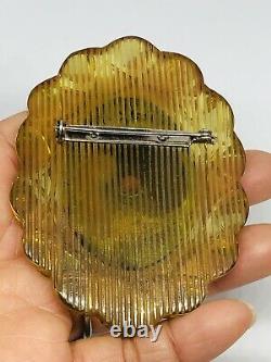 Rare Vtg Carved Bakelite Apple Juice & Black Cameo Large Brooch Pin Tested 2-3