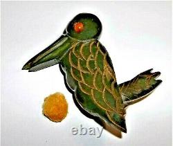Rare Vtg Early 1900s Bakelite Deep Carved Folk Art Kingfisher Bird Brooch Pin