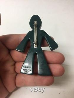 Rare Vtg Prada Carved Painted Acrylic Leather Army Soldier Boy Brooch Pin