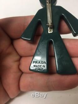 Rare Vtg Prada Carved Painted Acrylic Leather Army Soldier Boy Brooch Pin