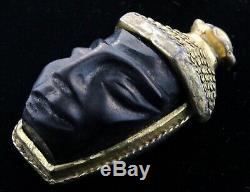 Rare Vtg SANDOR Carved Bakelite BALINESE Blackamoor Figural Face Pin Fur Clip