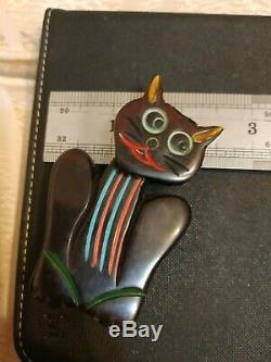 Rare vintage bakelite cat pin brooch movable head