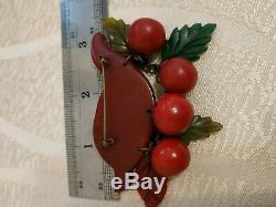 Rare vintage bakelite cherry pin brooch