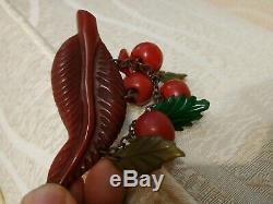 Rare vintage bakelite cherry pin brooch