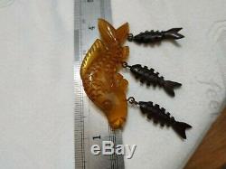 Rare vintage bakelite dangling fish pin brooch