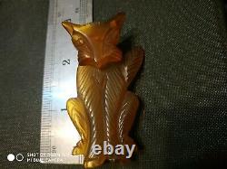 Rare vintage bakelite fox wolf pin brooch apple juice movable head