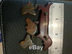 Rare vintage bakelite pin brooch dangle dog