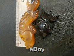Rare vintage bakelite pin brooch dangle fish
