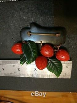 Rare vintage bakelite strawberry pin brooch