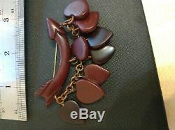 Rare vintage cherry amber bakelite heart pin brooch