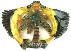 Reverse Carved Quadruple Colored BAKELITE Palm Tree Swordfish Vintage Pin RARE
